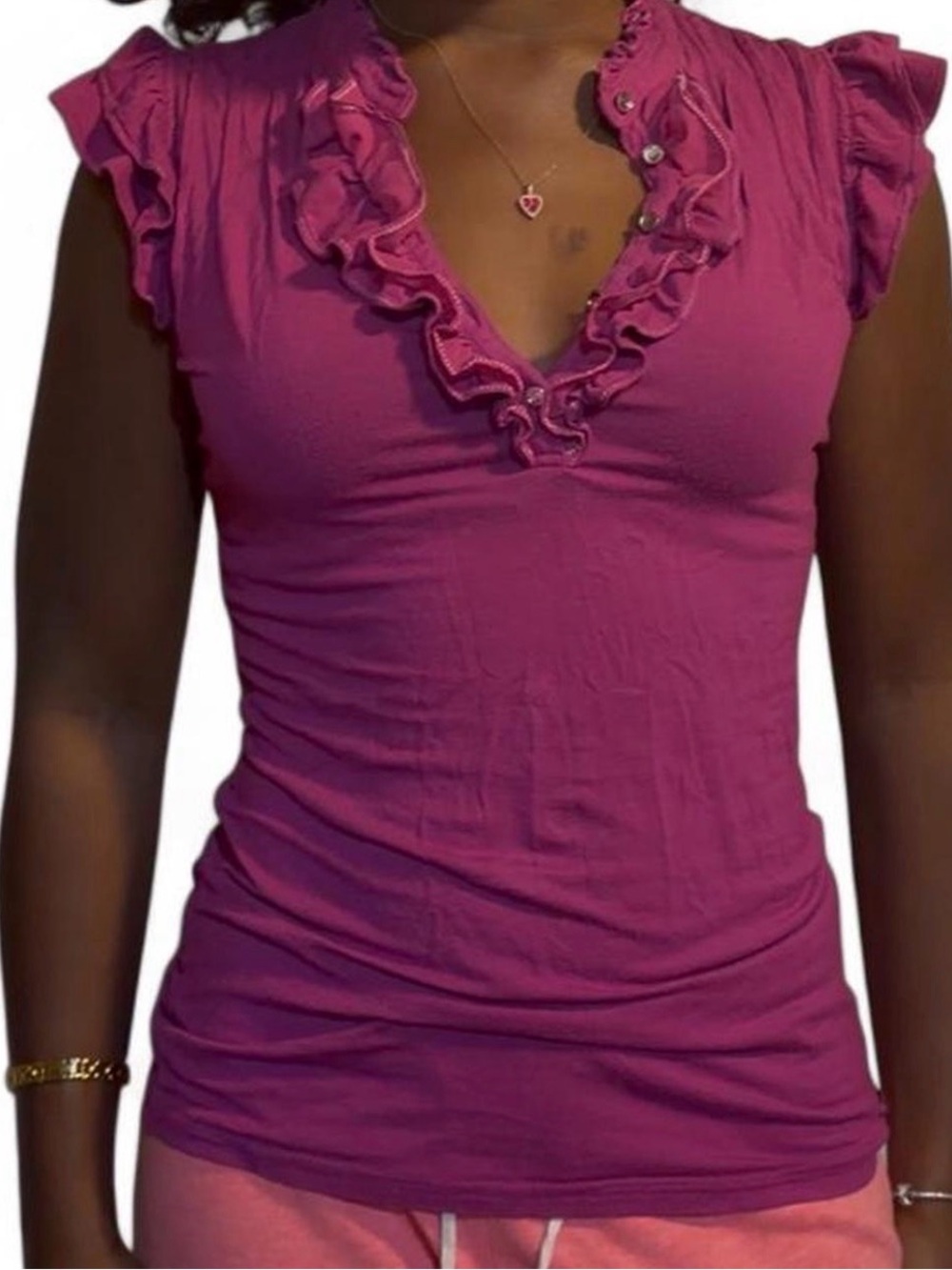 Candie's Fuchsia Ruffle V-Neck Tank - Picture 2 of 3